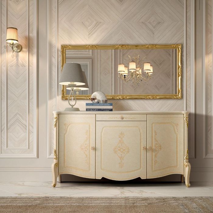 Kommode mit Spiegel Holz Kommoden Möbel Schrank Schlafzimmer Schwarz Sideboard