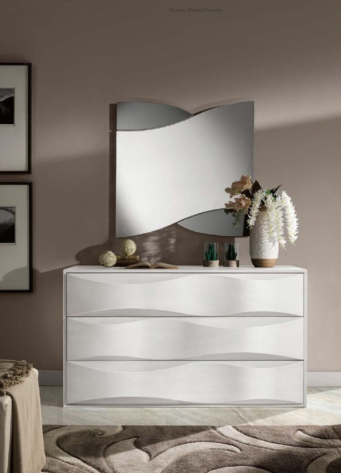 Luxus Set Kommode mit Spiegel Kommoden Konsole Garnitur Holz Modern Design Weiß