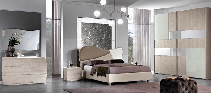 Set 6tlg Schlafzimmer Bett Nachttisch Kommode Spiegel Kleiderschrank Garnitur