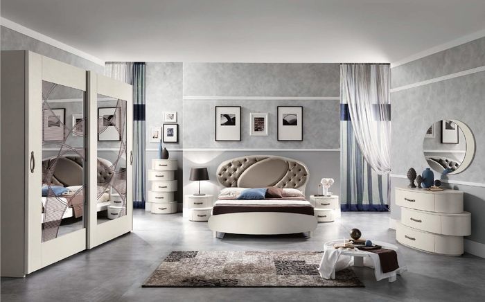 Garnitur Set 7tlg Schlafzimmer Bett Nachttisch Kommode Spiegel Kleiderschrank
