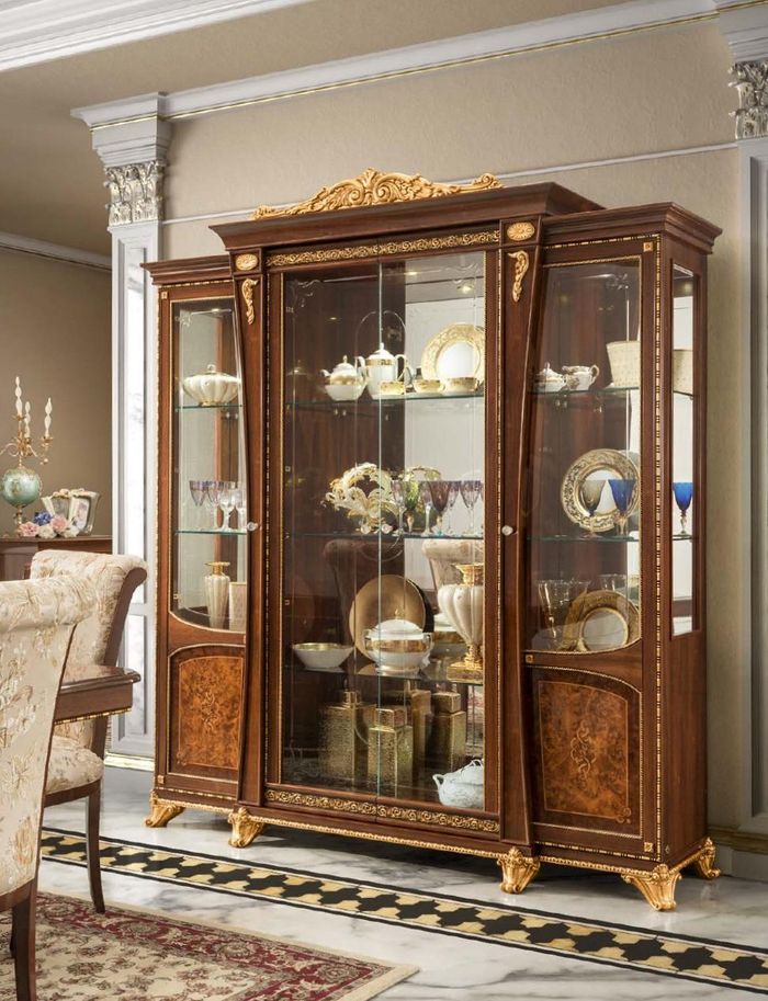 Vitrinen Holz Glas Schrank Echtholz Anrichte Vitrine Wohnzimmer Möbel Italien