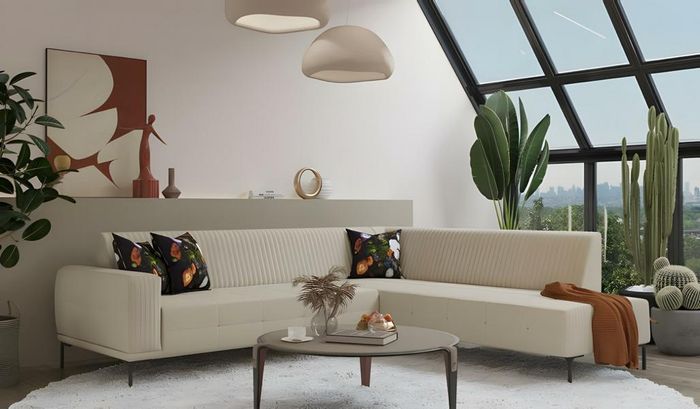 Ecksofa Stoffsofa Polstersofa L Form Sofa Couch Beige Moderne Stoff