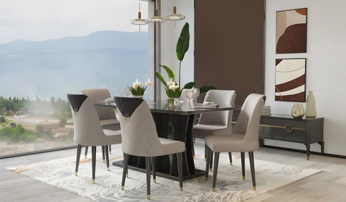Essecke Essgruppe Esszimmer Esstisch Tisch Stühle 7tlg Grau Holz Set
