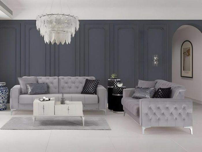 Stoffsofa Komplette Dreisitzer Polstersofa Grau Couch Sofa 2tlg Sitzer
