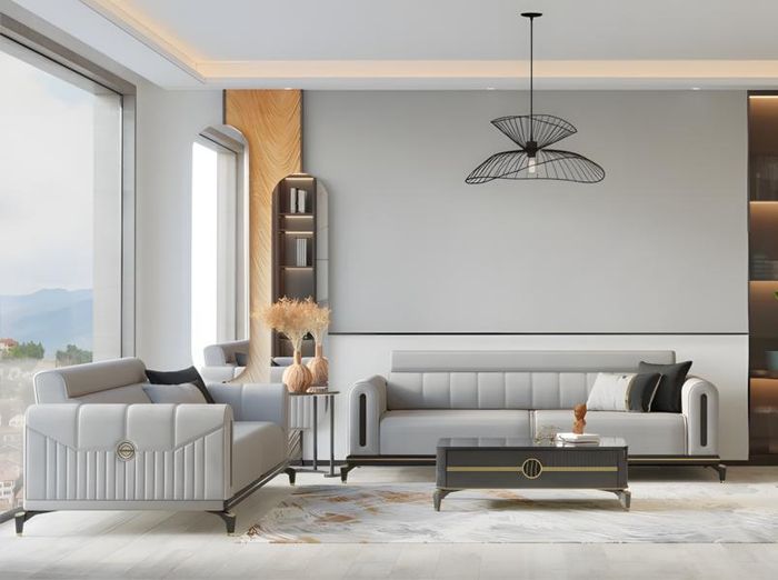 Zweisitzer Garnitur Grau Sofa Stoffsofa Couch 2 Sitzer Modern