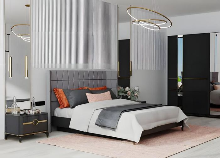 Komplette Schlafzimmer Doppelbett Nachttische Schränke Holz 6tlg Grau