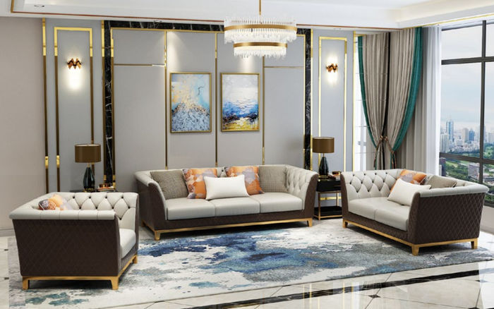 Sofa Couch Garnitur Sitz Polster Komplett Set 3+2+1 Sofas Design Chesterfield