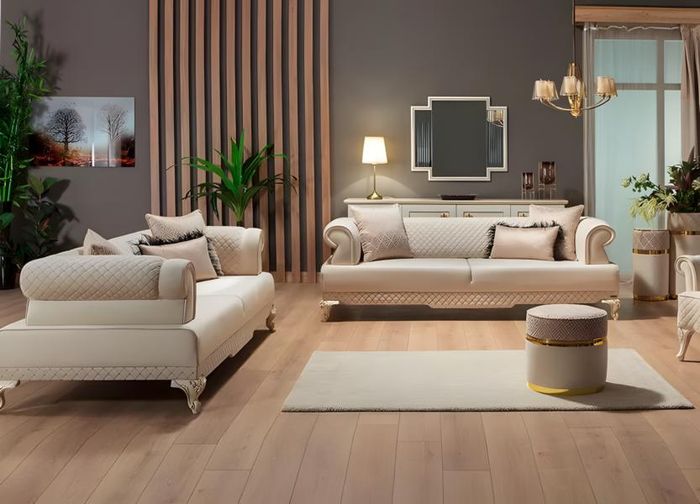 Sofagarnitur Zweisitzer Couch 2tlg Polstersofa Beige Stoffsofa Design