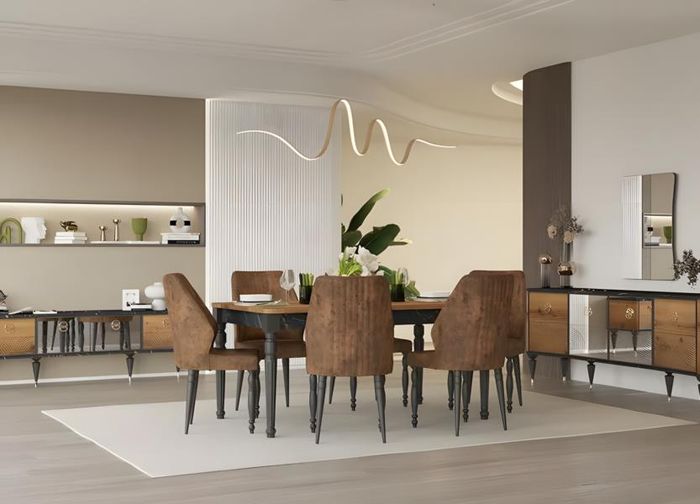 Garnitur Esszimmer Essecke Esstisch Stühle Anrichte 10tlg Braun Holz