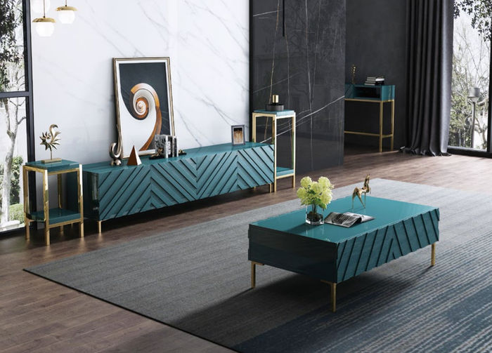 Sideboard 2x Seitenstaender Couchtisch Designer Wohn Zimmer Metall Luxus 4tlg.