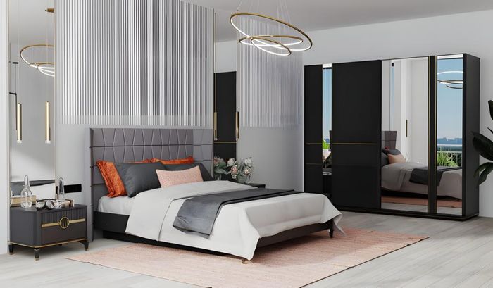 Doppelbett Komplette Schlafzimmer Nachttische Schrank Holz 4tlg Grau