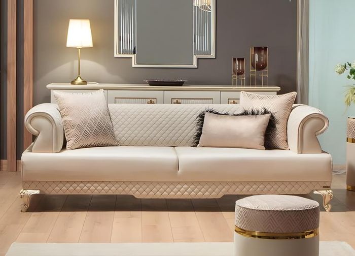 Zweisitzer Sofa 2 Sitzer Couch Polstersofa Stoffsofa Beige Luxus