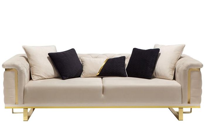 Dreisitzer Luxus Sofa 3 Sitzer Polstersofa Stoffsofa Couch Beige Gold