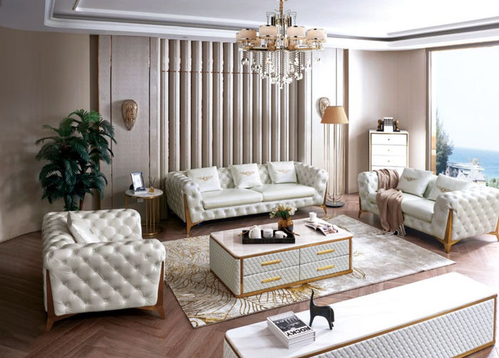Luxus Chesterfield Sofagarnitur 3+2+1 Sitzer mit Couchtisch Möbel Couch Sofa Neu