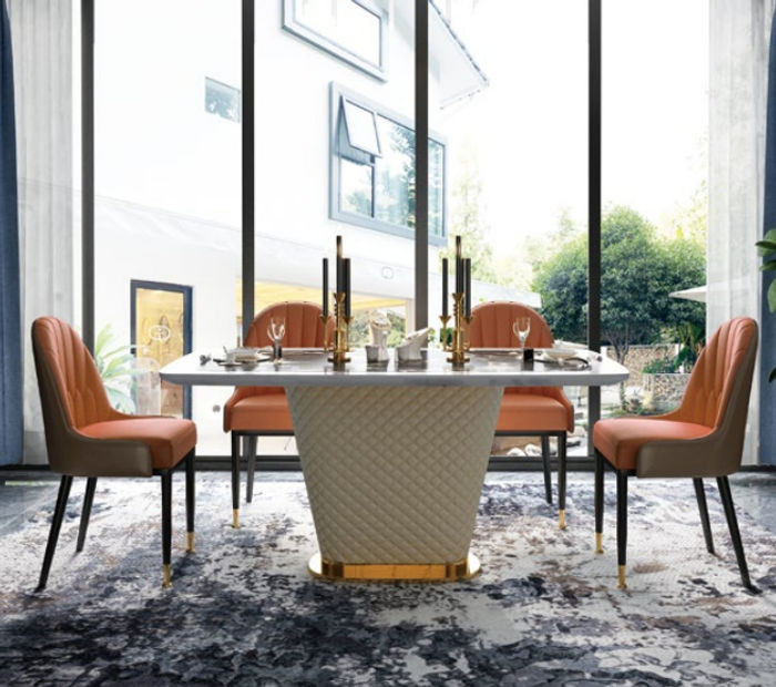 Luxus Esstisch Leder + Edelstahl Marmor Imitation Stein Tisch Esszimmer 160x100