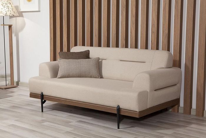 Wohnzimmer Couch Zweisitzer Sofa 2 Sitzer Polstersofa Stoffsofa Beige