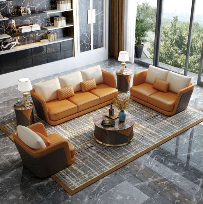 Edle Luxus Klasse Wohn Zimmer Set Garnitur Sofa Couch Polster 6 tlg. Set Leder