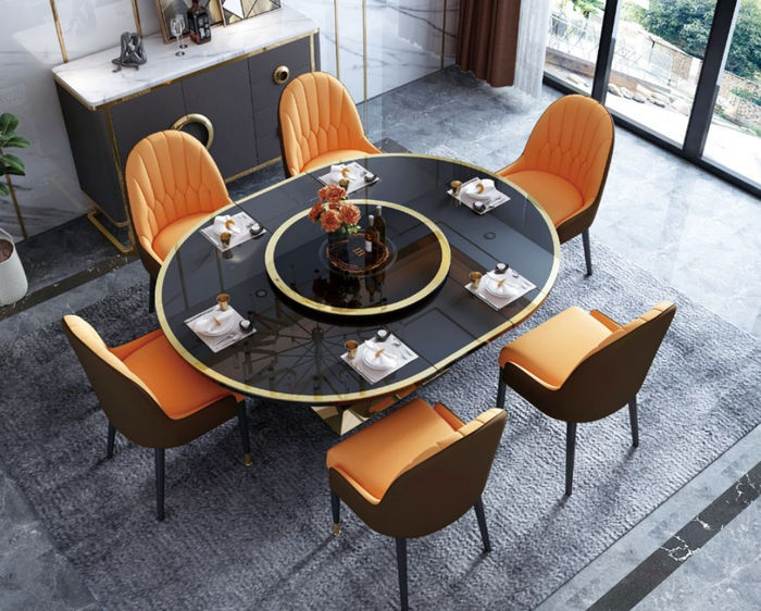 Design Ess Zimmer Stuhl Set Metall Tische Sessel 6x Stühle + Tisch Garnitur Neu