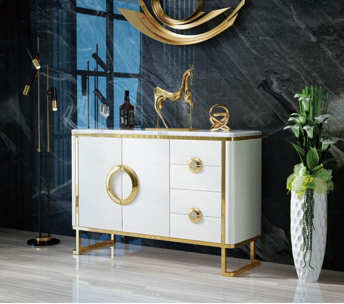 Edle Design Kommode Sideboard Italienische Kommoden Lowboards Leder Weiß Möbel