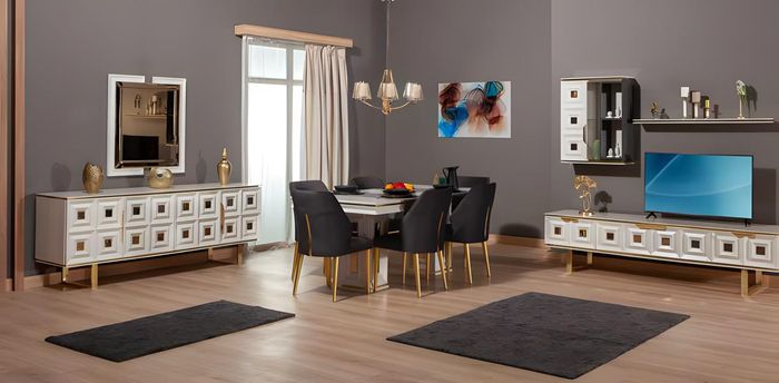 Essgruppe Esszimmermöbel Esstisch Stühle Anrichte RTV 10tlg Beige Tisch