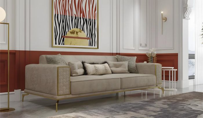 Dreisitzer Sofa 3 Sitzer Polstersofa Stoffsofa Couch Beige Luxus New