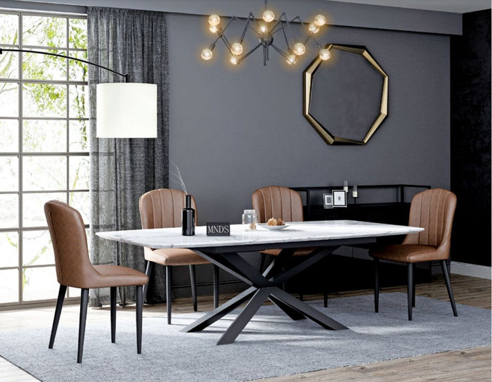 Esszimmer Design Möbel Stuhlgruppe Tisch + 4 Lehn Stühle 5 tlg. Set Garnitur Neu