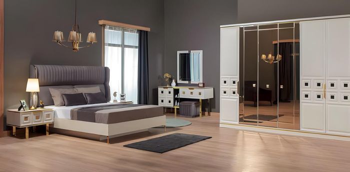 Komplette Schlafzimmermöbel Doppelbett Nachttische Schranke Beige 5tlg