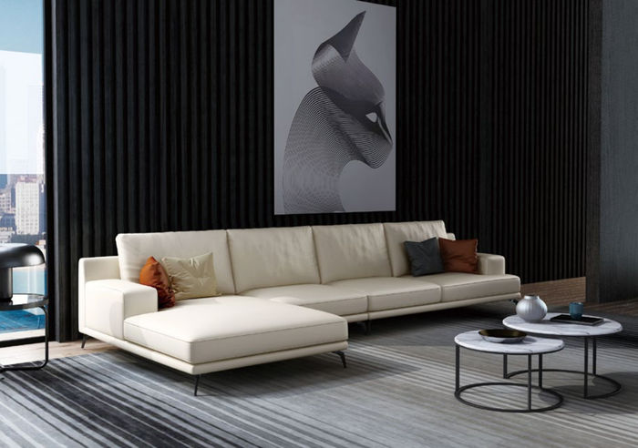 Moderne Sofa Eckgarnitur L Form Polster Sitz Ecke Couch + Hocker Italien Möbel