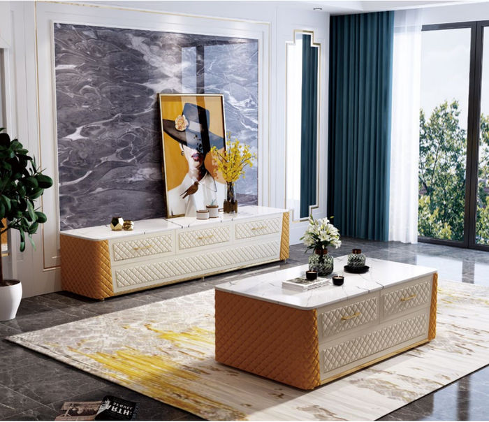 Ovaler Couchtisch Design Wohnzimmer Tisch Marmor Imitation Leder Wohnzimmer Neu