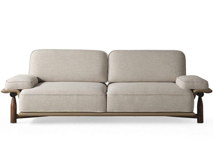 Sofa 3 Sitzer Beige Couch Polster Sofas Couchen Wohnzimmer Design Textil Stoff