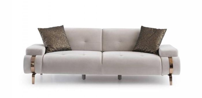 Sofa Dreier Couch Polstersofa Chesterfield Edelstahl Gold Cream 3 Sitzer