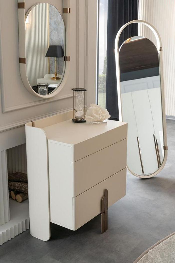 Kommode mit 2x Spiegel Ganzkörperspiegel Wandspiegel Schrank Edelstahl Sideboard