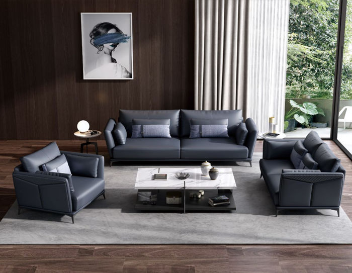 Italienische Polster Sitz Garnitur 3+2+1 Gruppe Leder Couch Modernes Sofa Grau