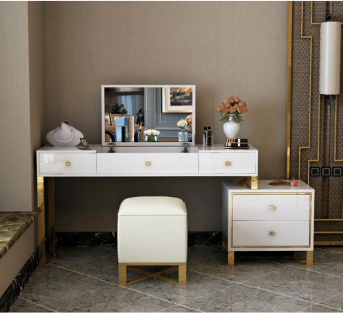 Schminktisch Spiegel Hocker Komplett Set Kommode Schlafzimmer Neu 3tlg. Konsole
