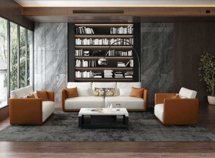 Luxus Möbel Sofagarnitur Couch Sofa Polster 3 2 1 Couchen Orange Leder Designer