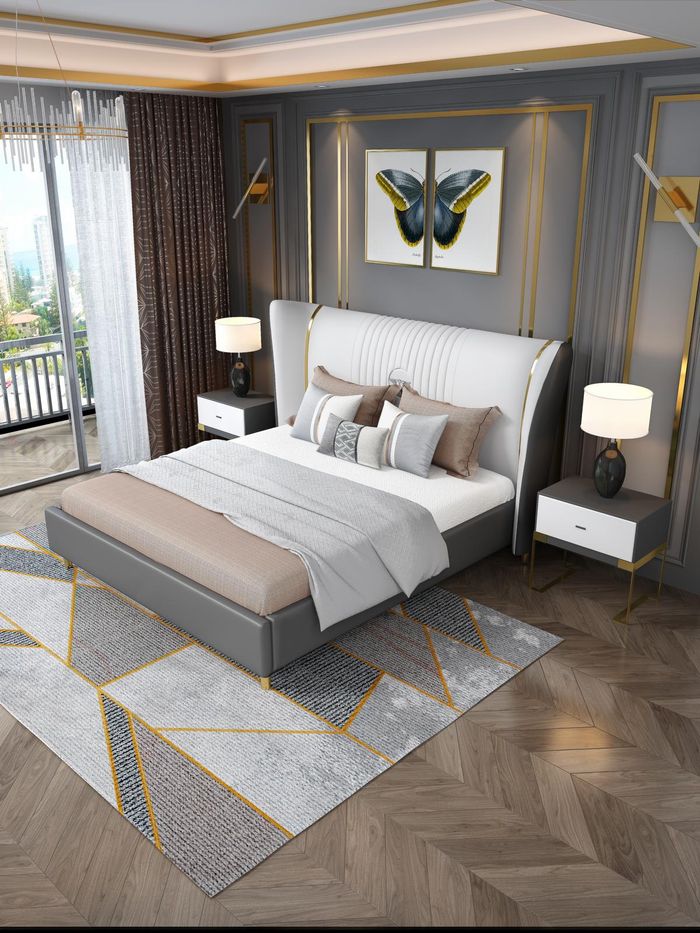 Luxus Schlafzimmer Bett Nachttisch Kommode 3 tlg. Set Design Betten Edelstahl