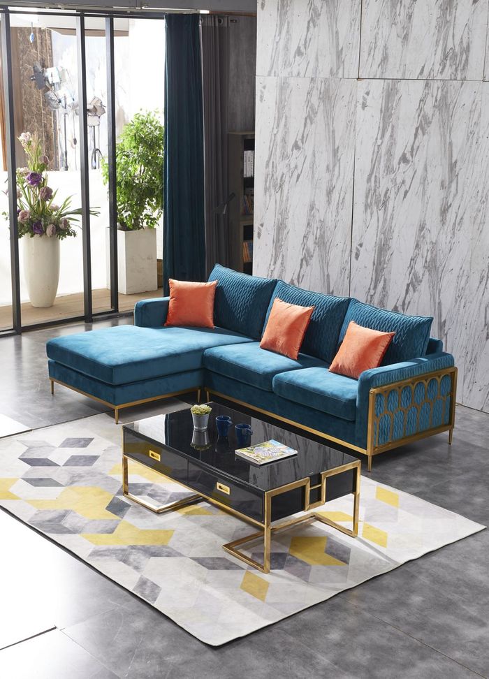 Stoff Modern Couch Wohnlandschaft Textilsofa Sofagarnitur Sofa L-Form Couchtisch