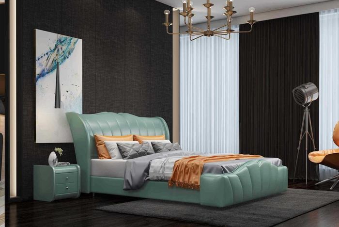 Klassisches Bett Ehebett Doppelbett Lederbett Chippendale Schlafzimmer Leder Neu