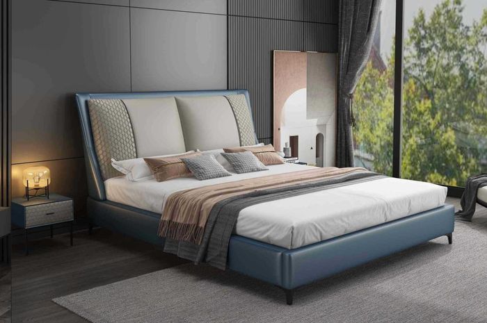 Designer Bett Schlafzimmer Betten Textil Leder Hotel Luxus Polster Samt Stoff