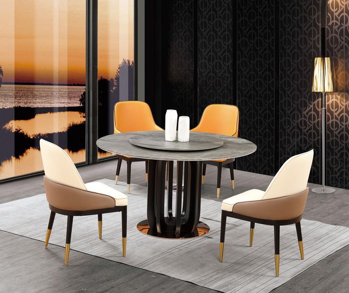 Luxus Design Esszimmer Runder Esstisch 4x Klassische Sessel Lehn Stühlen 4tlg