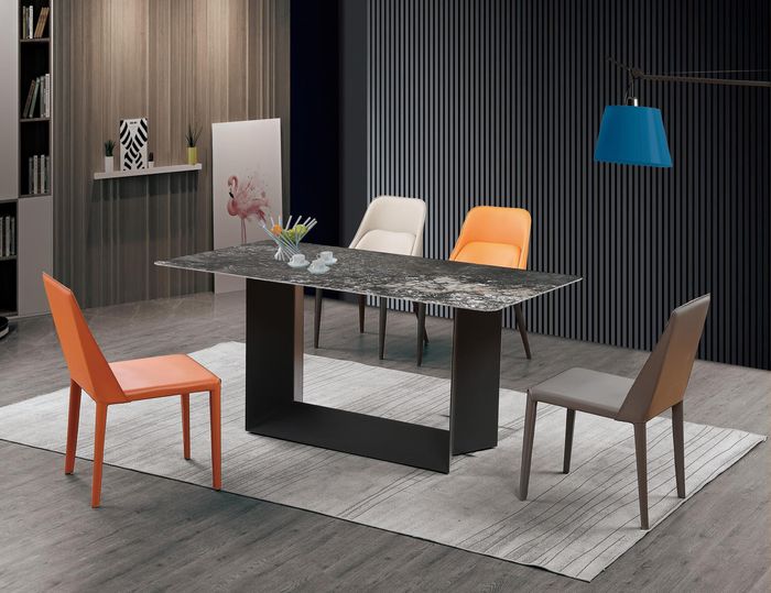 Tisch Esszimmer Garnitur Esstisch Stuhl Set 5tlg. Leder Edelstahl Stühle Gruppe