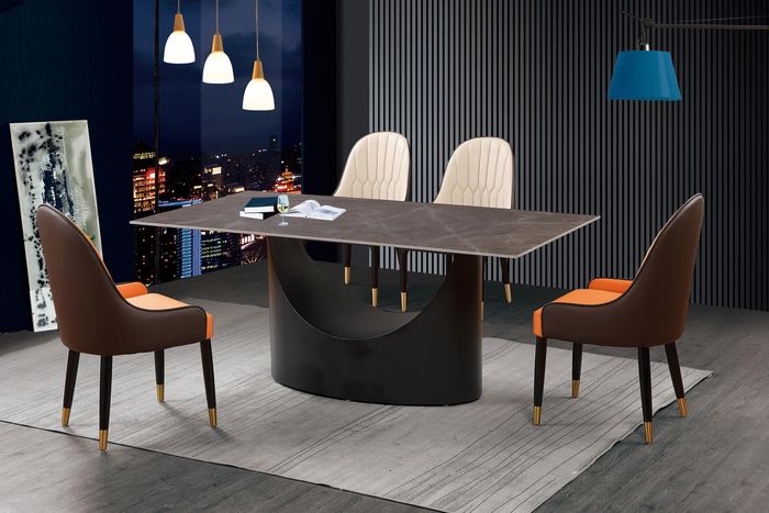 Luxus Tisch Esstisch Säulen Fuß Marmor Optik Esszimmer Möbel Wohnzimmer Stein