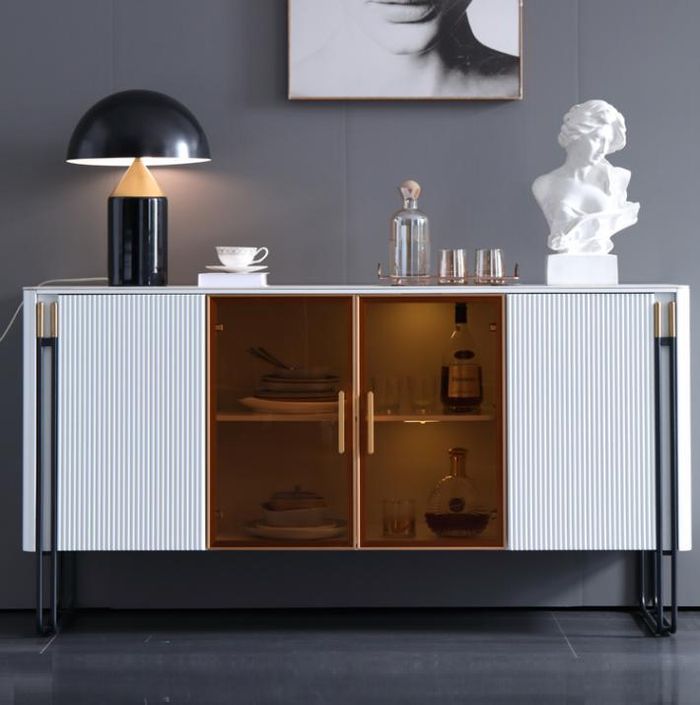Sideboard Weiß Holzschrank Modern Stil Wohnzimmer Kommode Anrichte