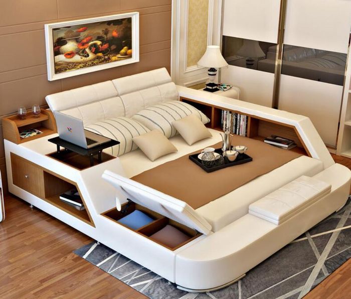 Doppel Luxus Design Leder Bett Polster Betten Moderne Hotel Multifunktion #311