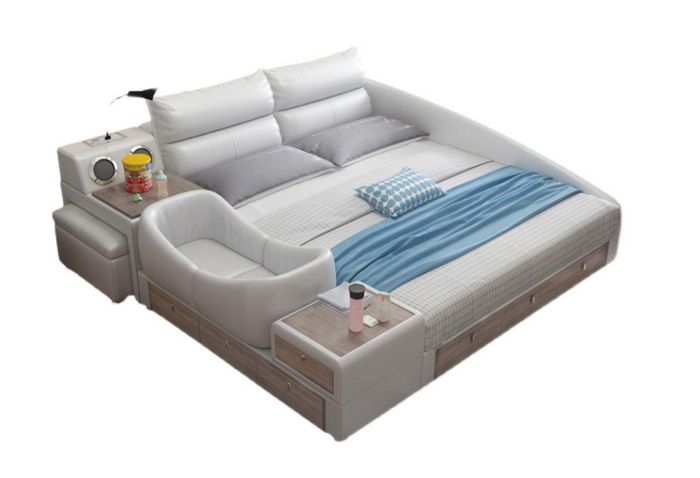Bett Multifunktion Regal Schrank USB Ladestation Doppel Leder Betten 180x200
