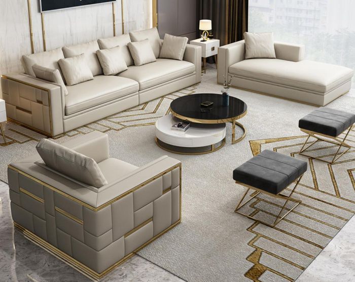 Design Luxus Sofagarnitur Leder Sofa Polster Couch Design Möbel Set Garnituren