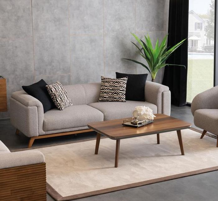 Wohnzimmer Set Sofa 3 Sitzer Couch Couchtisch Sitzgruppe Textil Beige
