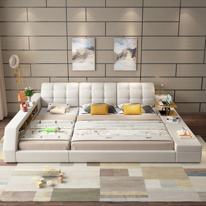 Design Bett Hotel Doppel Ablage Regal 180x200 Multifunktions Bett Luxus