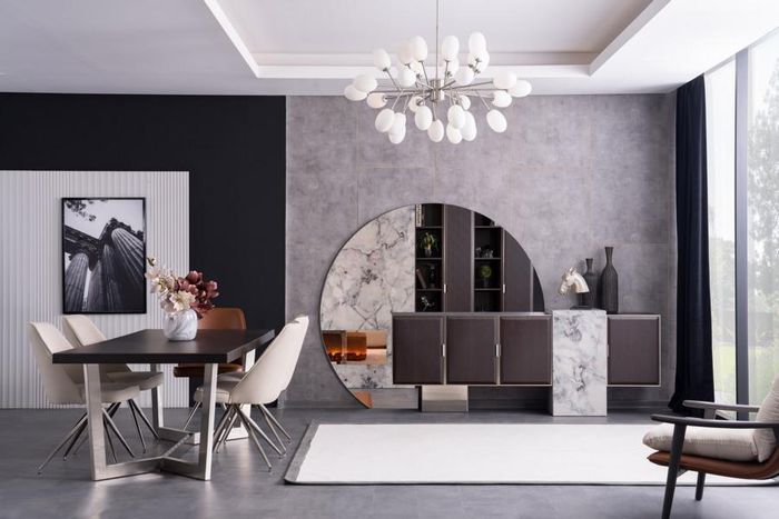 Esszimmer Tisch Stühle Sideboard Spiegel Esstisch Leder Marmoroptik
