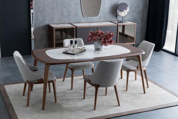 Esszimmergruppe Esstisch 4x Stühle Sideboard mit Spiegel Marmoroptik